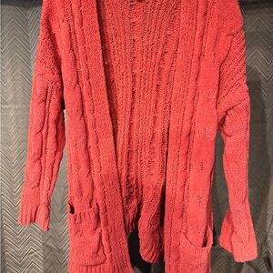 Love Tree Coral Open-Front Cable Knit Cardigan